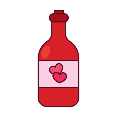 Romantik şarap şişesi. Vektör illüstrasyonu