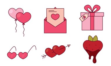 Renkli romantik set. Vektör illüstrasyonu