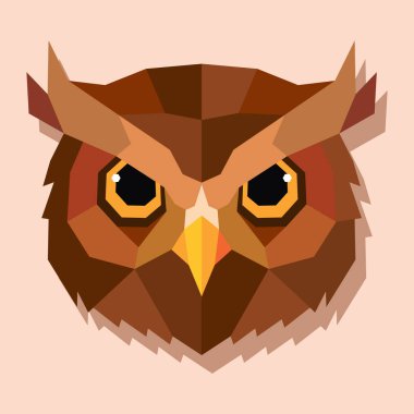 Ön tarafta düşük polyester baykuş kafası. Vektör illüstrasyonu