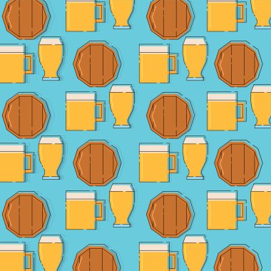 Bira bardakları ve şişe desenleri. Vektör illüstrasyonu