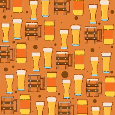 Bira bardakları ve şişe desenleri. Vektör illüstrasyonu