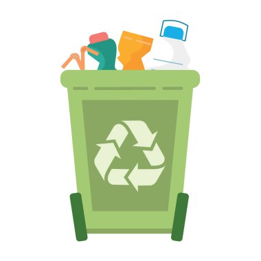 Geri dönüşüm kutusundaki plastik atık. Vektör illüstrasyonu