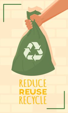 El ele tutuşan yeşil çanta. Vektör illüstrasyonu