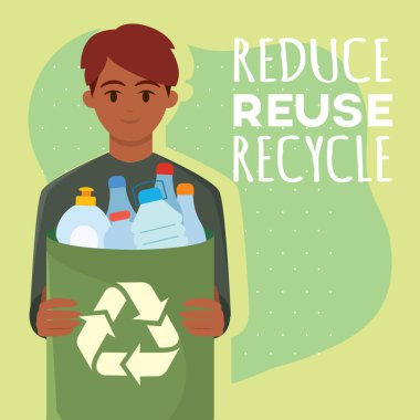 Plastik atık taşıyan çocuk. Vektör illüstrasyonu