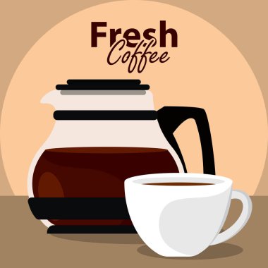 Kahve fincanlı cam demlik. Vektör illüstrasyonu