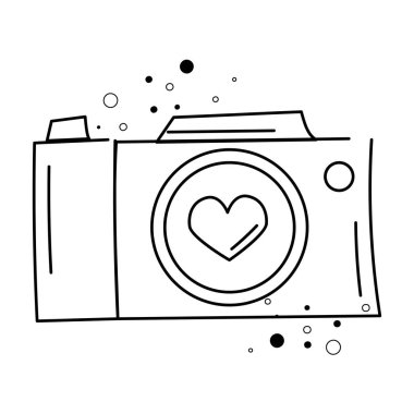 Romantik kamera ikonu. Vektör illüstrasyonu