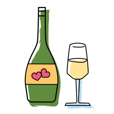 Şişe ve şarap kadehi. Vektör illüstrasyonu