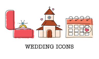 Romantik ikon koleksiyonu. Vektör illüstrasyonu