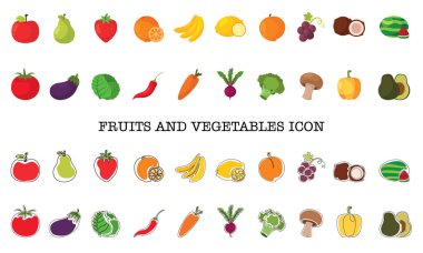 Meyveli sebze ikonları hazır. Vektör illüstrasyonu