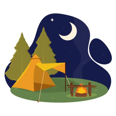 Ay ışığı kamp ateşi. Vektör illüstrasyonu