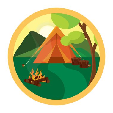 Günbatımı kamp ikonu. Vektör illüstrasyonu