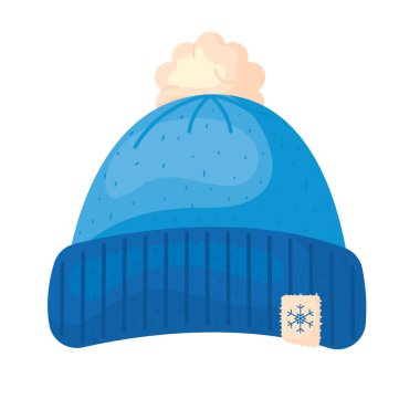 Mavi yün kış şapkası. Vektör illüstrasyonu.