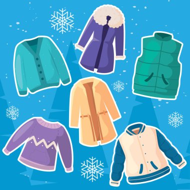 Kış kıyafetleri koleksiyonu. Vektör illüstrasyonu
