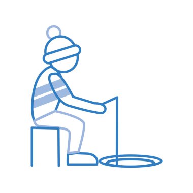 Buz balıkçılığı kış ikonu. Vektör illüstrasyonu