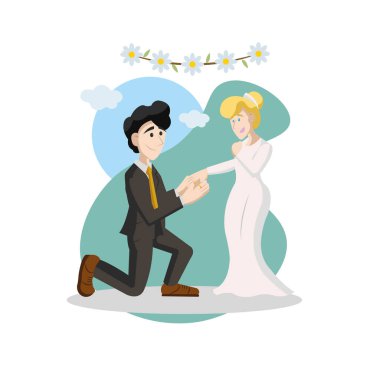 Gelin ve damat birlikte. Vektör illüstrasyonu