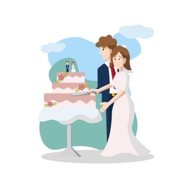 Gelin ve damat birlikte. Vektör illüstrasyonu