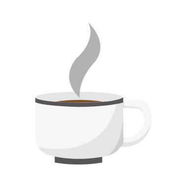 Beyaz kupa ve sıcak kahve. Vektör illüstrasyonu