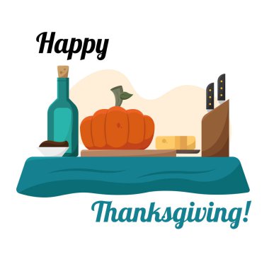 Şükran Günü yemeği masası. Vektör illüstrasyonu