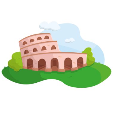 Roma amfitiyatro karikatür tarzı. Vektör illüstrasyonu