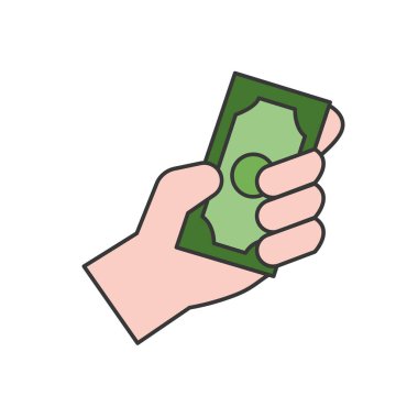 El ele tutuşan nakit para. Vektör illüstrasyonu