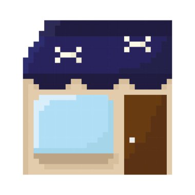 Kemik simgeleriyle dolu bir köpek dükkanı. Vektör illüstrasyonu