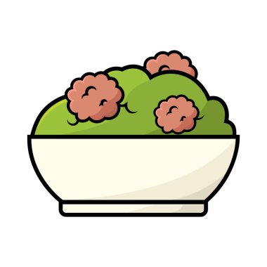 Salata ve marullu kase. Vektör illüstrasyonu