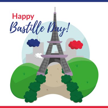 Eyfel Kulesi Bastille sahnesi. Vektör illüstrasyonu