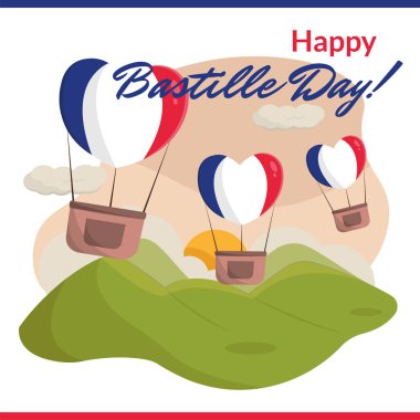 Kalp balonları Bastille gökyüzünde. Vektör illüstrasyonu