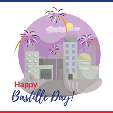 Bastille City havai fişek gecesi. Vektör illüstrasyonu