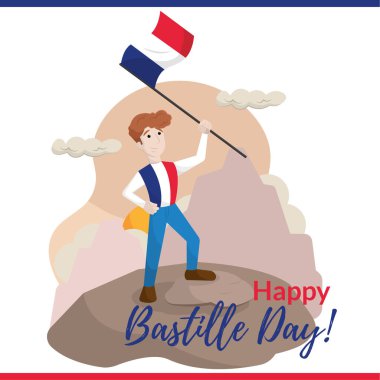 Fransız bayrağı taşıyan adam. Vektör illüstrasyonu