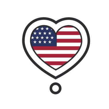 Amerika Birleşik Devletleri bayrağı taşıyan kalp şeklinde. Vektör illüstrasyonu