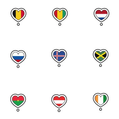Kalp şeklinde bayraklar. Vektör illüstrasyonu