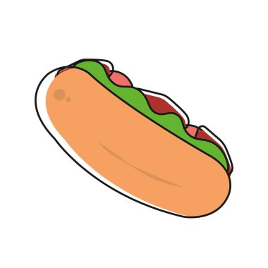 Eğik manzaralı sosisli sandviç. Vektör illüstrasyonu