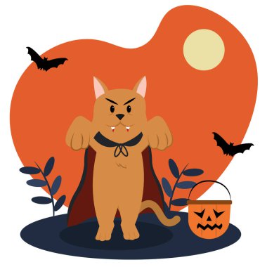 Vampir kedi kostümü. Vektör illüstrasyonu