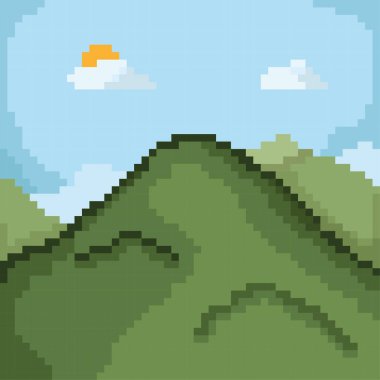 İzole edilmiş dağ manzarası pikseli sanat illüstrasyonu