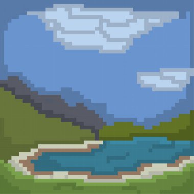 İzole edilmiş dağ manzarası pikseli sanat illüstrasyonu