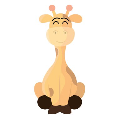 Gülen karikatür zürafası oturuyor. Vektör illüstrasyonu