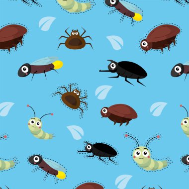 Sevimli böcek çizgi film deseni. Vektör illüstrasyonu