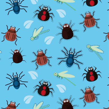 Sevimli böcek çizgi film deseni. Vektör illüstrasyonu