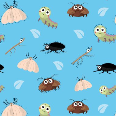 Sevimli böcek çizgi film deseni. Vektör illüstrasyonu