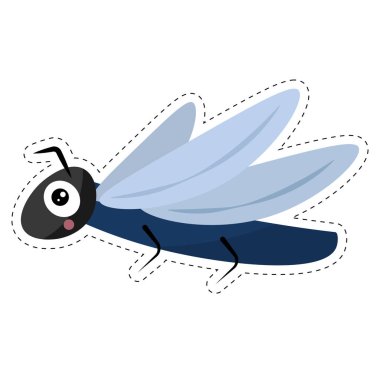 Mavi çizgi film uçan böceği. Vektör illüstrasyonu