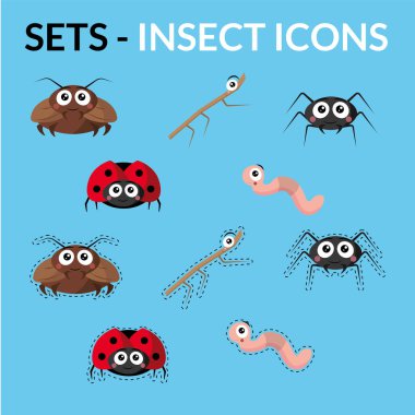Böcek çizgi film ikonu paketi. Vektör illüstrasyonu