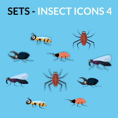 Böcek çizgi film ikonu paketi. Vektör illüstrasyonu