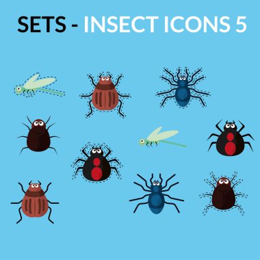 Böcek çizgi film ikonu paketi. Vektör illüstrasyonu