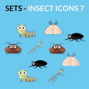 Böcek çizgi film ikonu paketi. Vektör illüstrasyonu