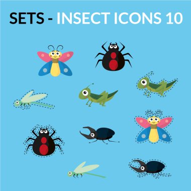 Böcek çizgi film ikonu paketi. Vektör illüstrasyonu
