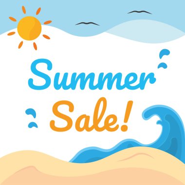 Sunny Beach yaz indirimi. Vektör illüstrasyonu