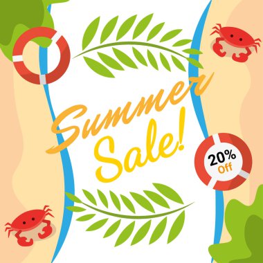 Yaz indirimi plaj teması. Vektör illüstrasyonu