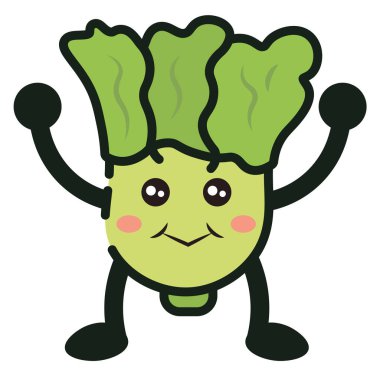 Yüzü olan marul yaprağı. Vektör illüstrasyonu