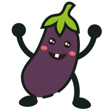 Komik patlıcan karakteri. Vektör illüstrasyonu